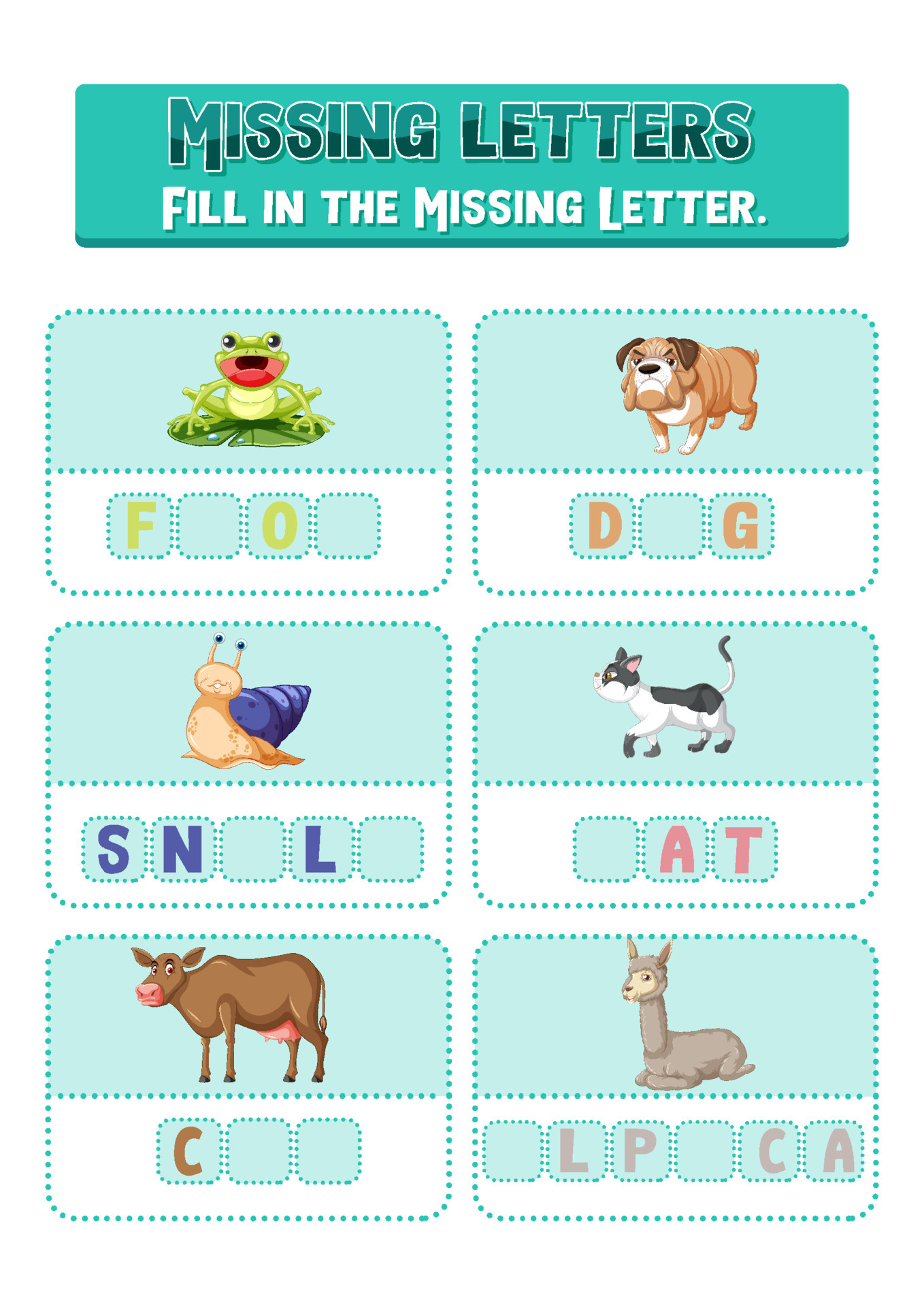 Fill the missing letter of each word worksheet for children 6592572 Vector Art at Vecteezy Fill the missing letter of each word worksheet for children 6592572 Vector Art at Vecteezy