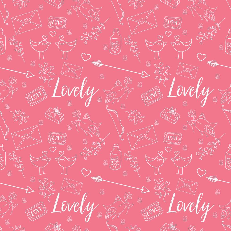 Seamless pattern. Valentine's Day. Background for Valentine's Day. Vector drawing. Pink pattern.