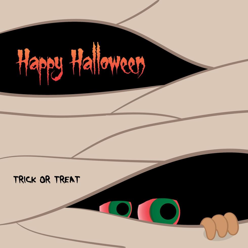 Vector Halloween greeting card with a creepy monster look with red eyes