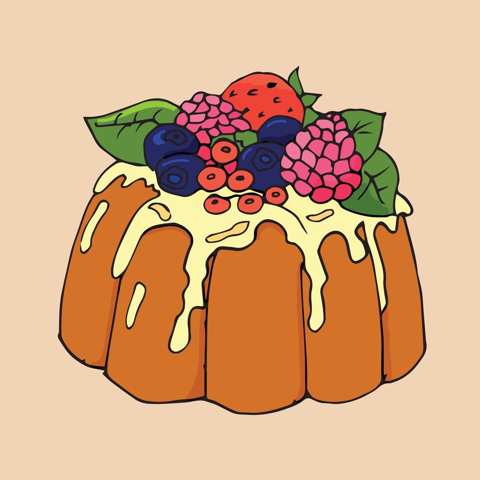 Vector illustration of a delicious pie with different fruits and berries