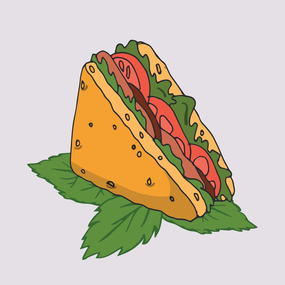 Vector illustration of a delicious sandwich on leaves.