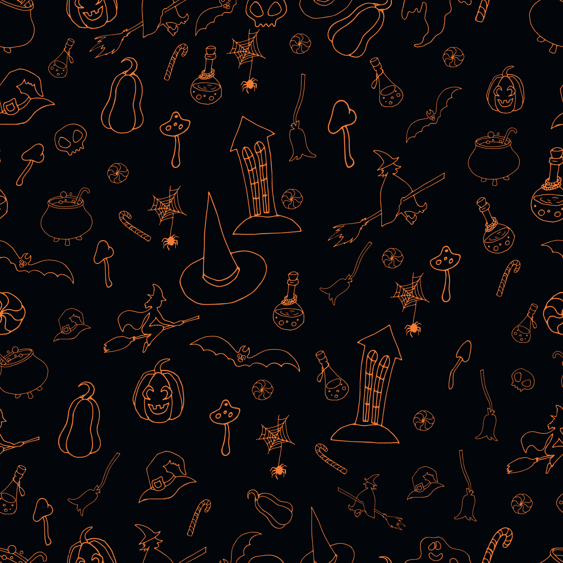 Dark themed seamless Halloween background with contour objects