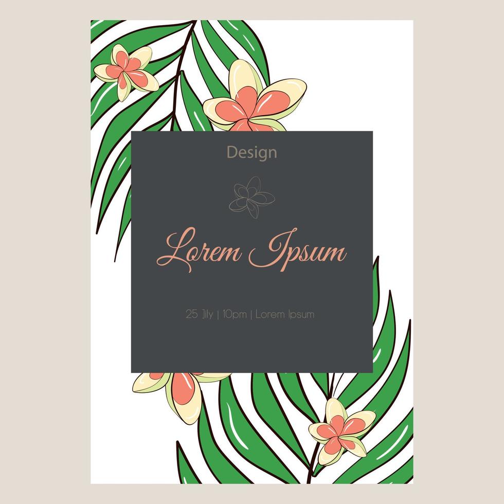 Vector illustration template for a postcard, business card, or advertising banner. Space for the text. Stock illustration. Banners with tropical plants for a wedding or event.