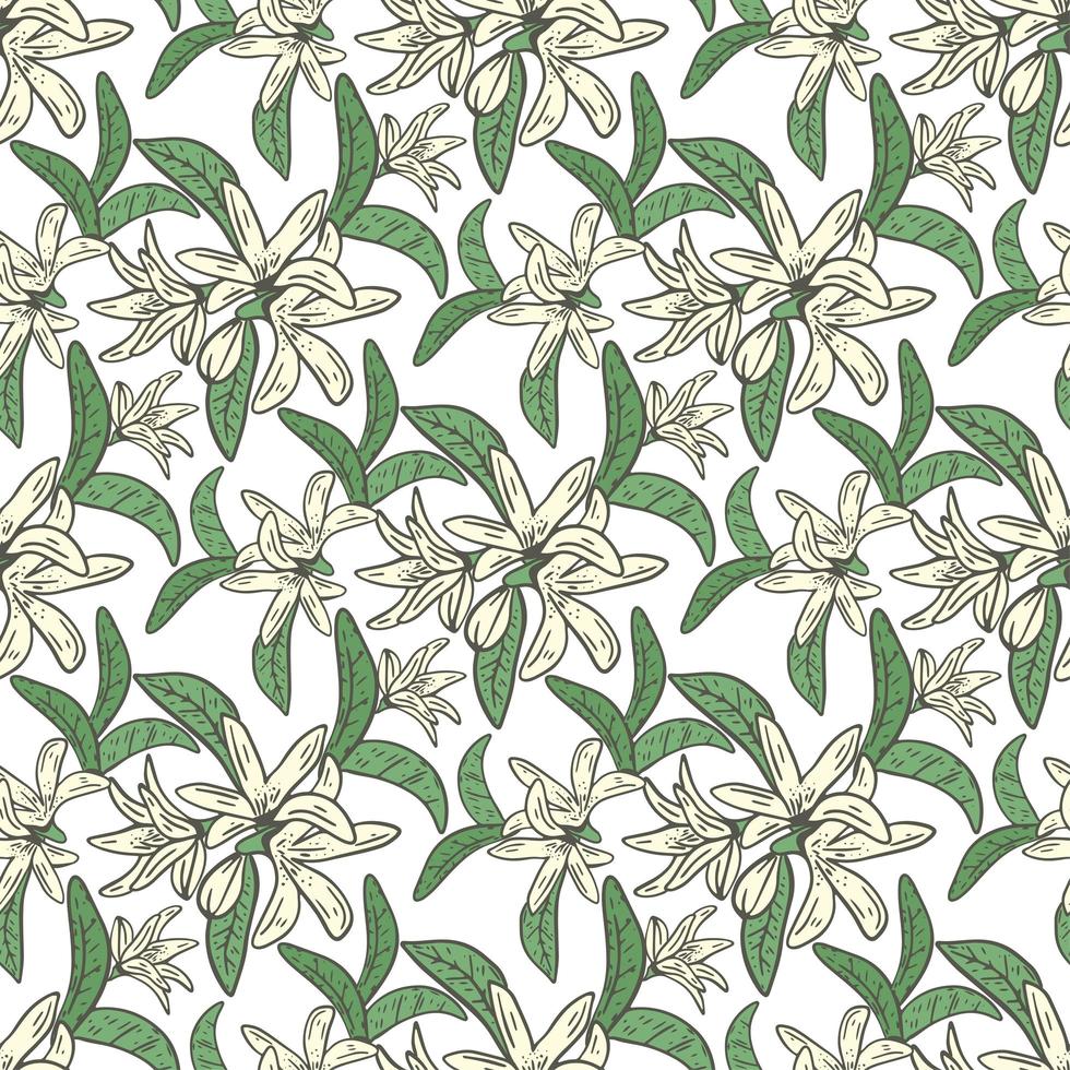 Lemon tree blossom seamless pattern vector