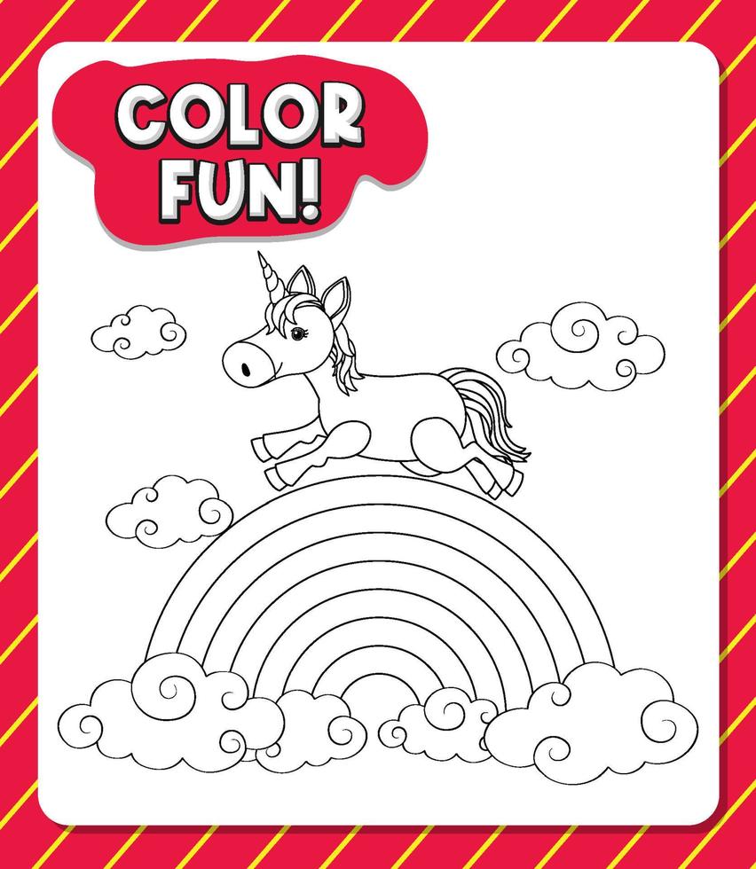 Worksheets template with color time text and Unicorn outline vector