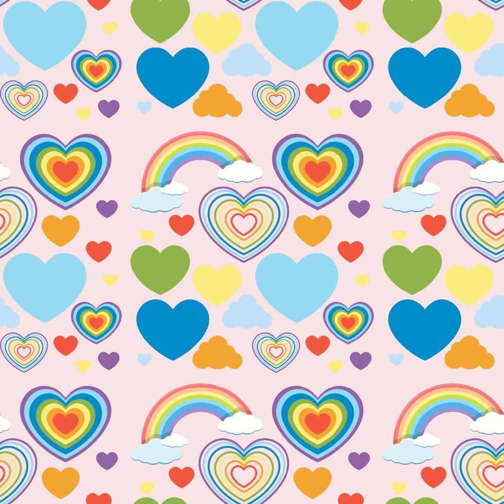 Seamless heart and rainbow pattern vector