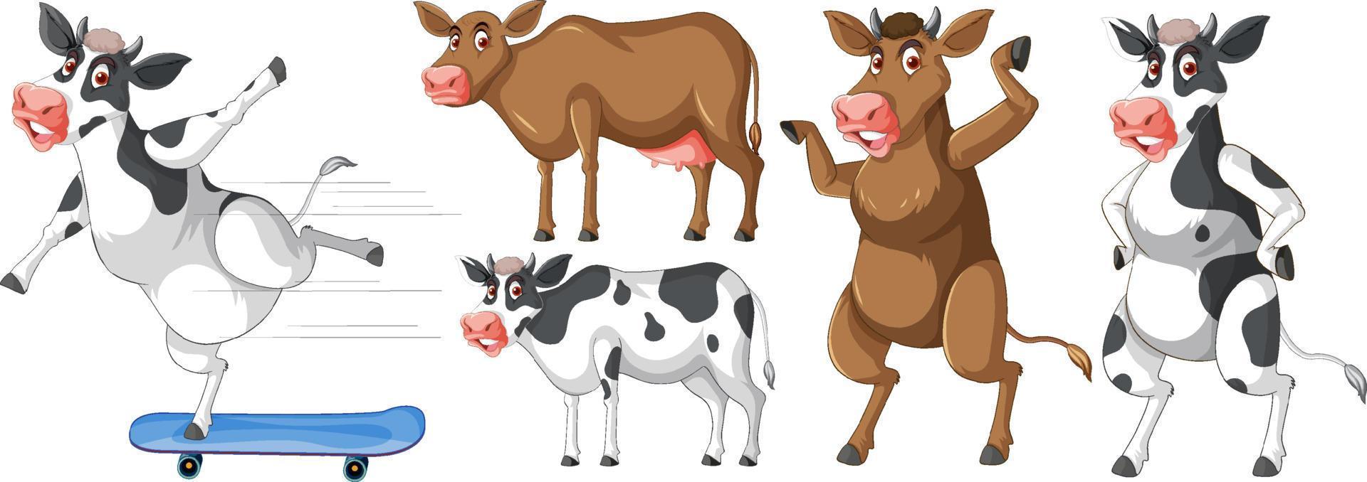 Set of different farm animals in cartoon style vector