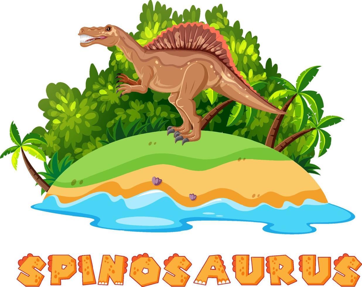 Scene with dinosaurs spinosaurus on island vector