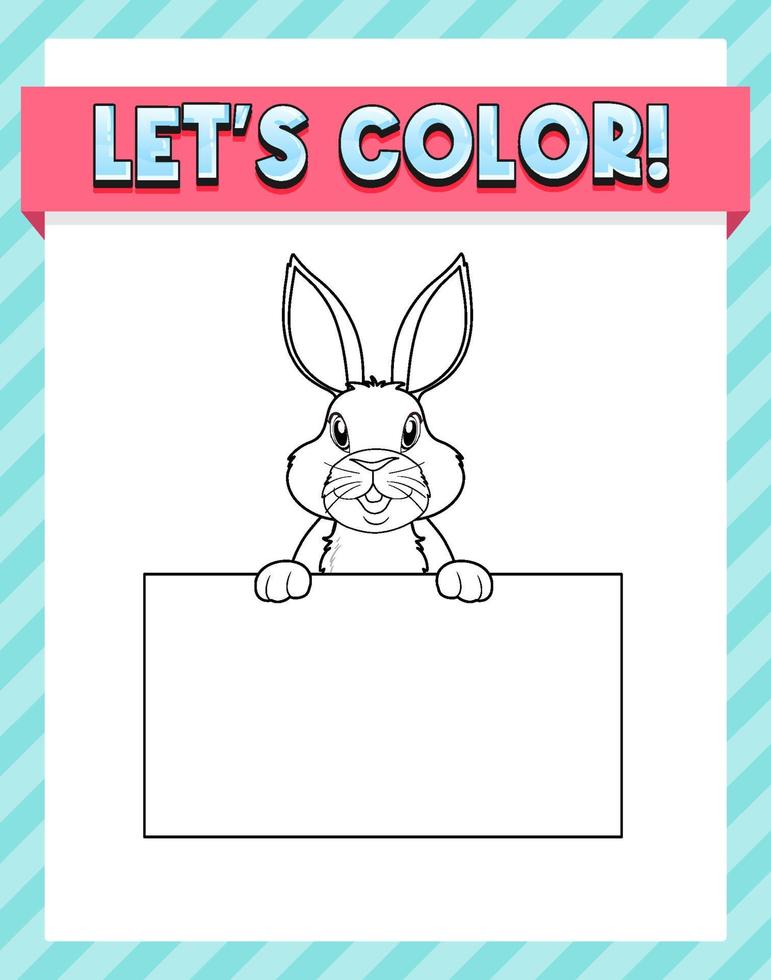 Worksheets template with lets color text and rabbit outline vector