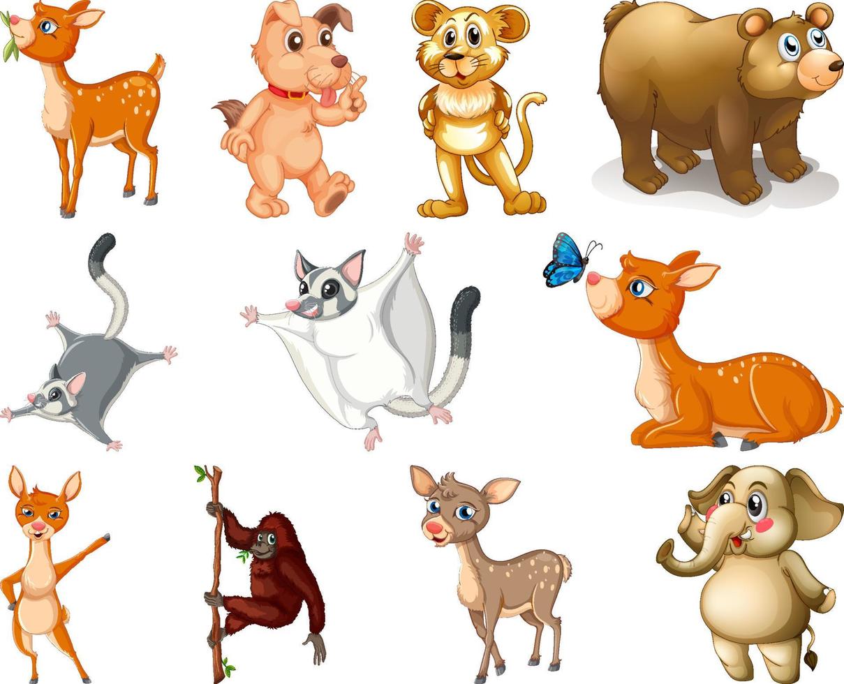 Set of animal cartoon character vector