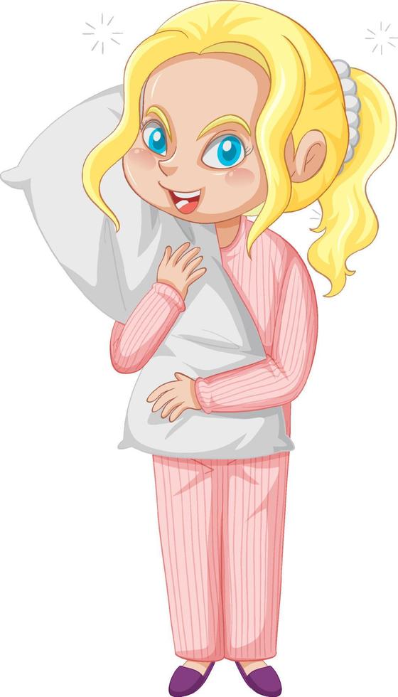 Sleepy Little girl in pajamas on white background vector