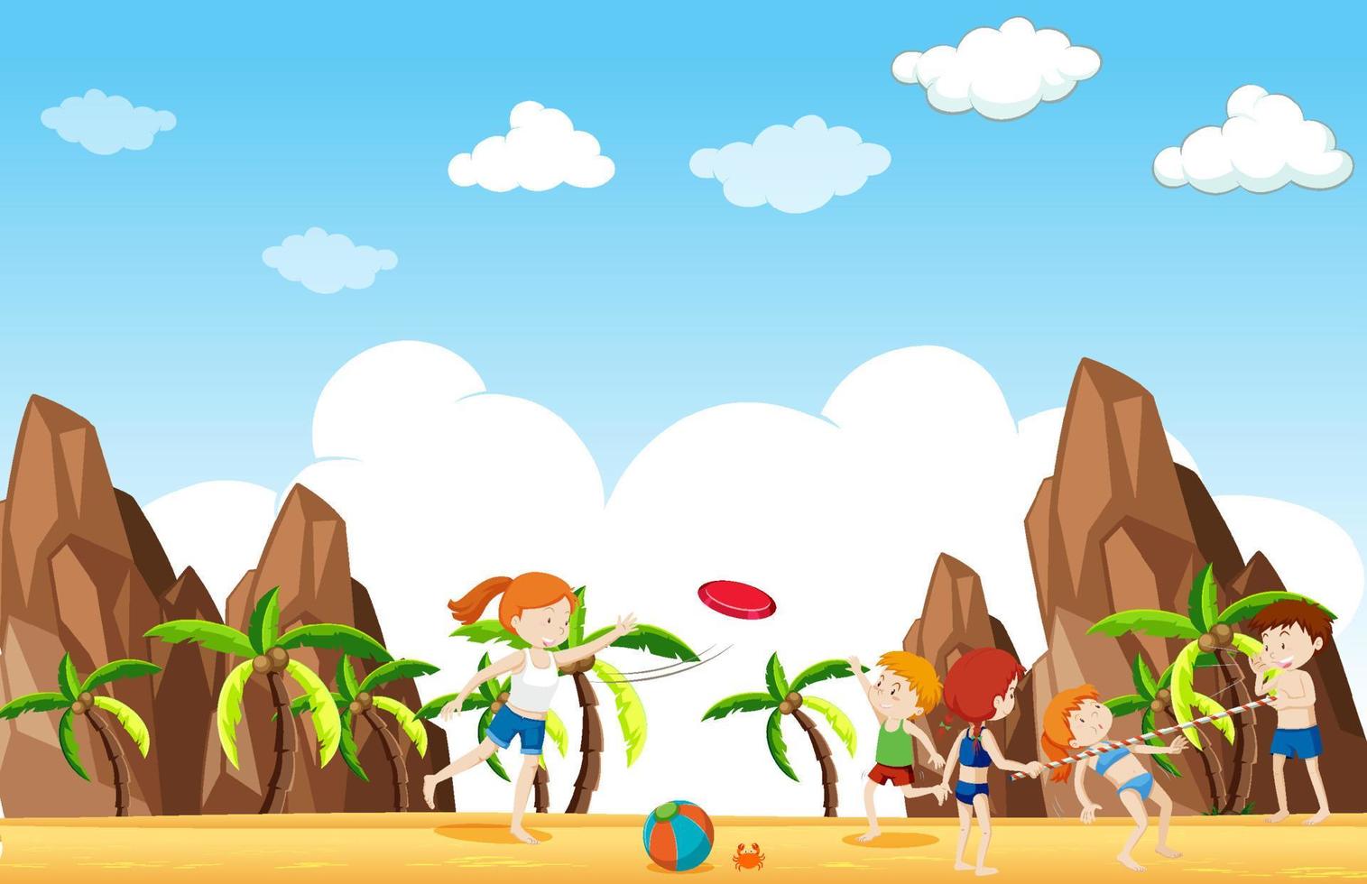 Tropical beach scene with people vector