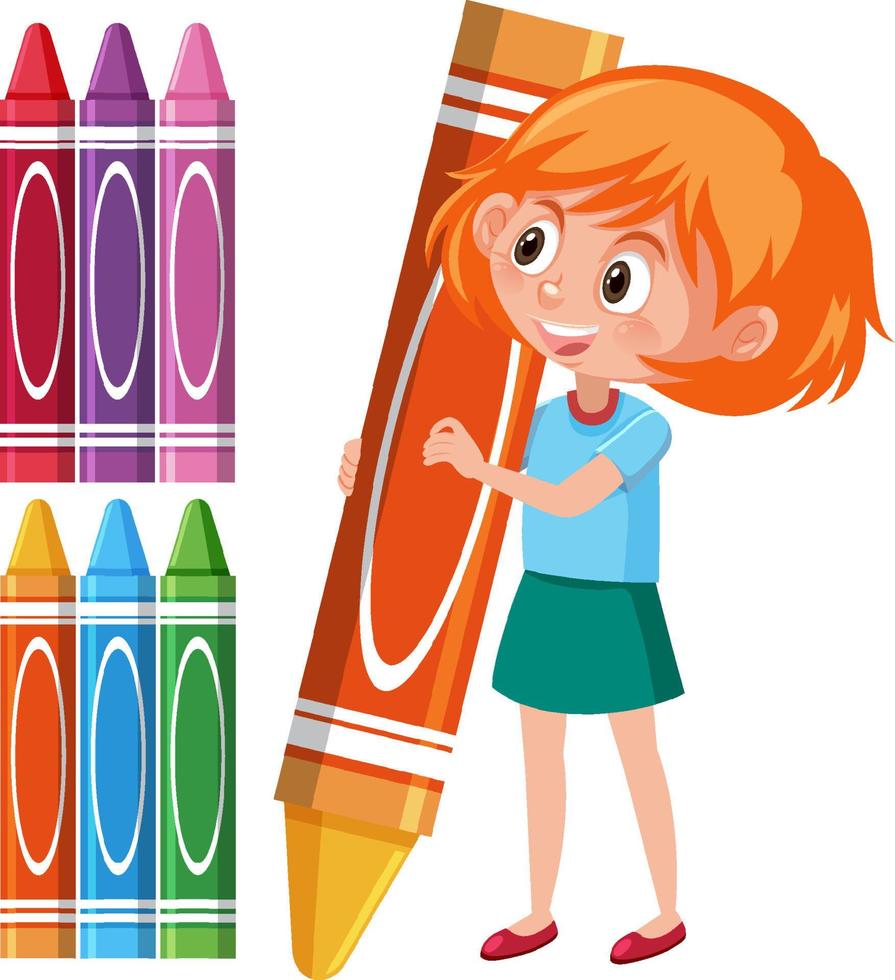 Cartoon boy holding yellow crayon stick vector