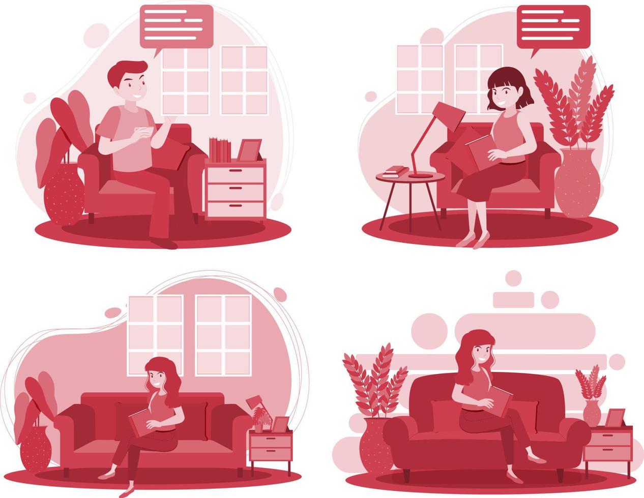 Set of different living room interior in flat style vector