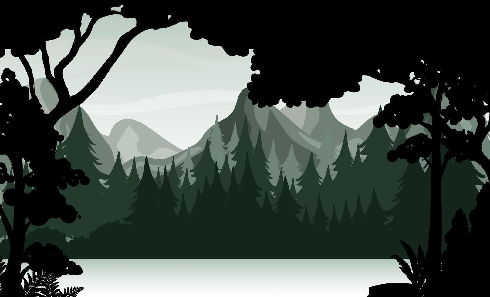 silueta, sombra, de, bosque, escena vector