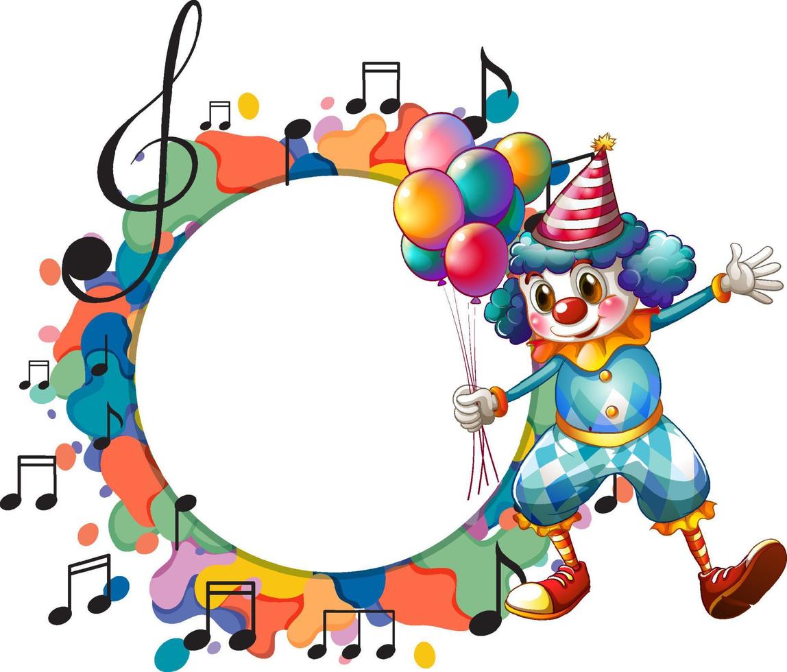 Cute clown with blank music note template vector