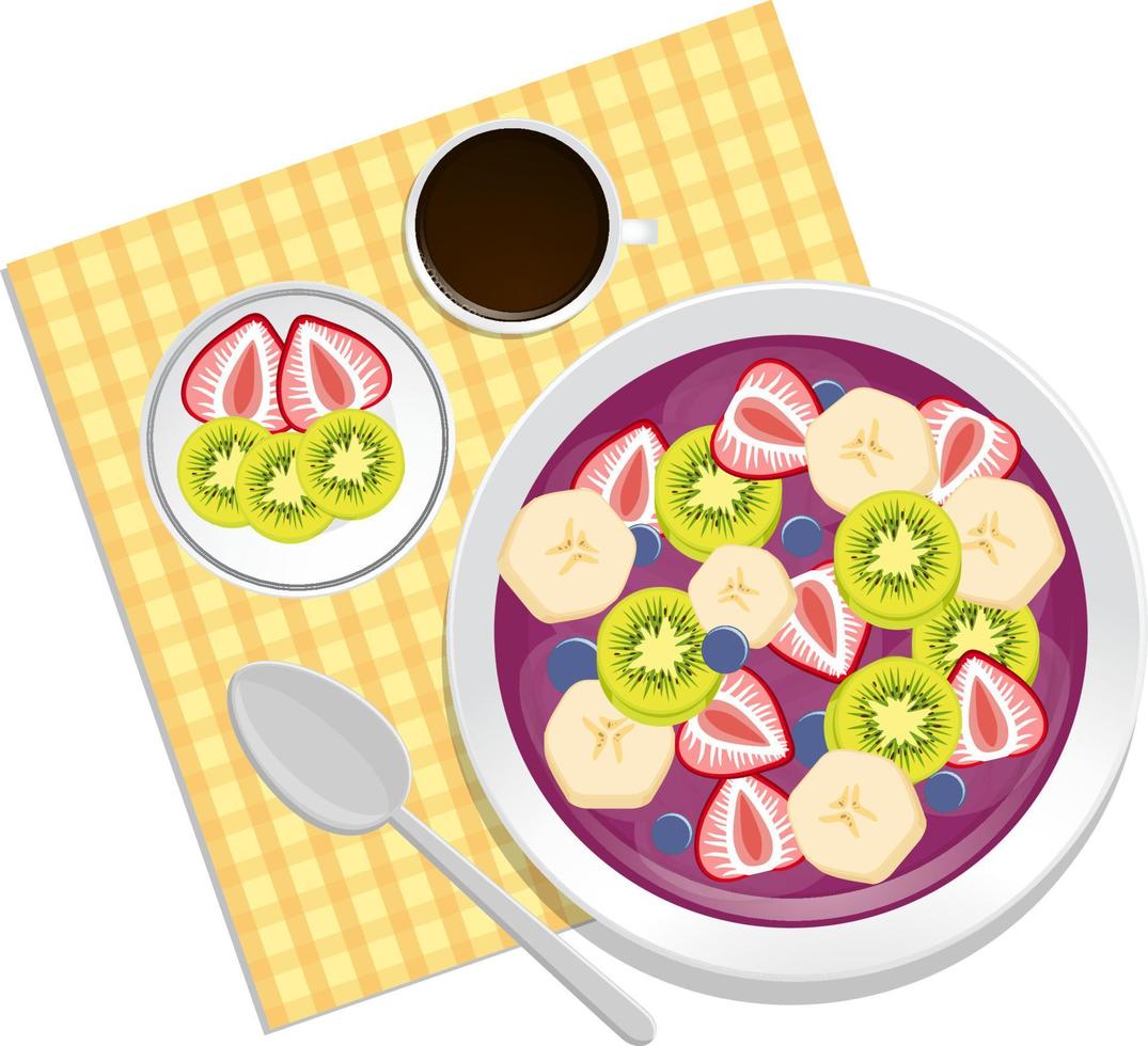 Top view Acai food bowl and placemat on white background vector