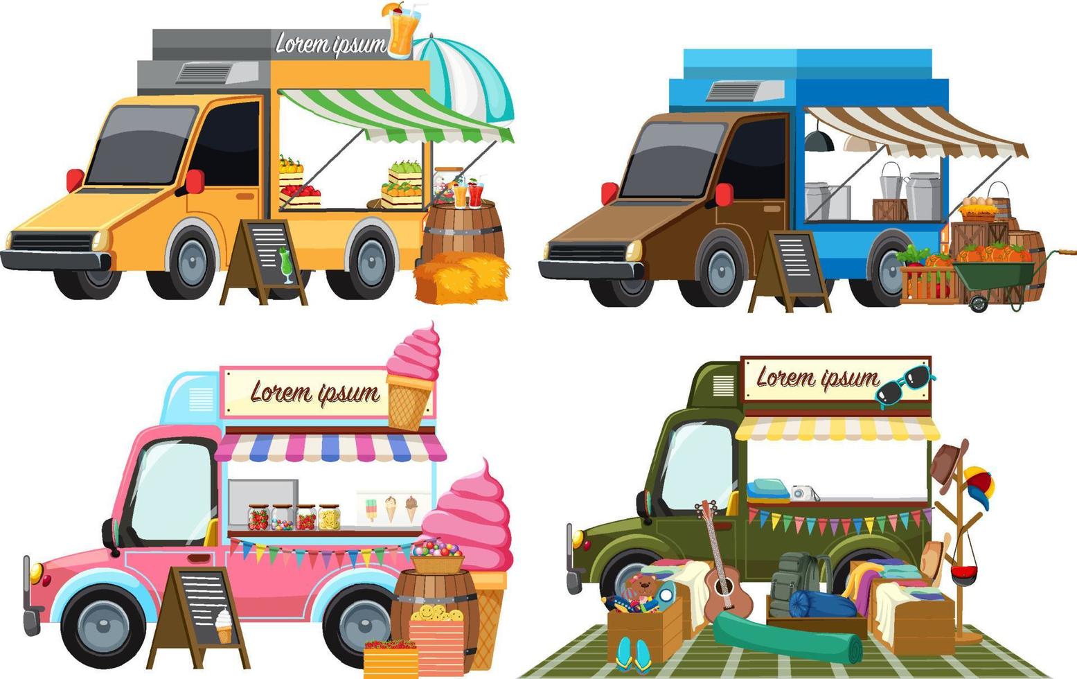 Flea market concept with set of different car boot sales vector