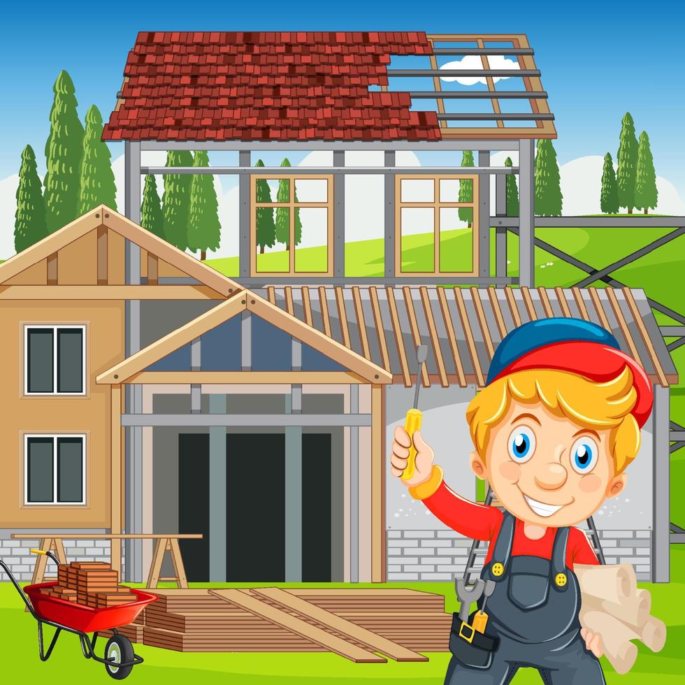 Cartoon scene of building construction site vector