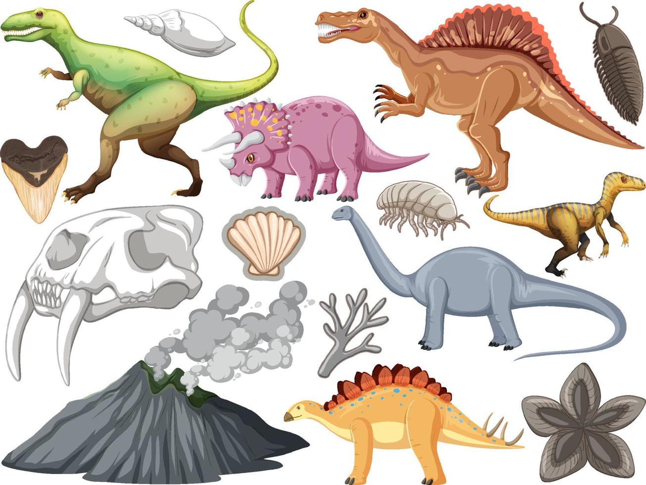 conjunto de diferentes animales de dinosaurios prehistóricos vector