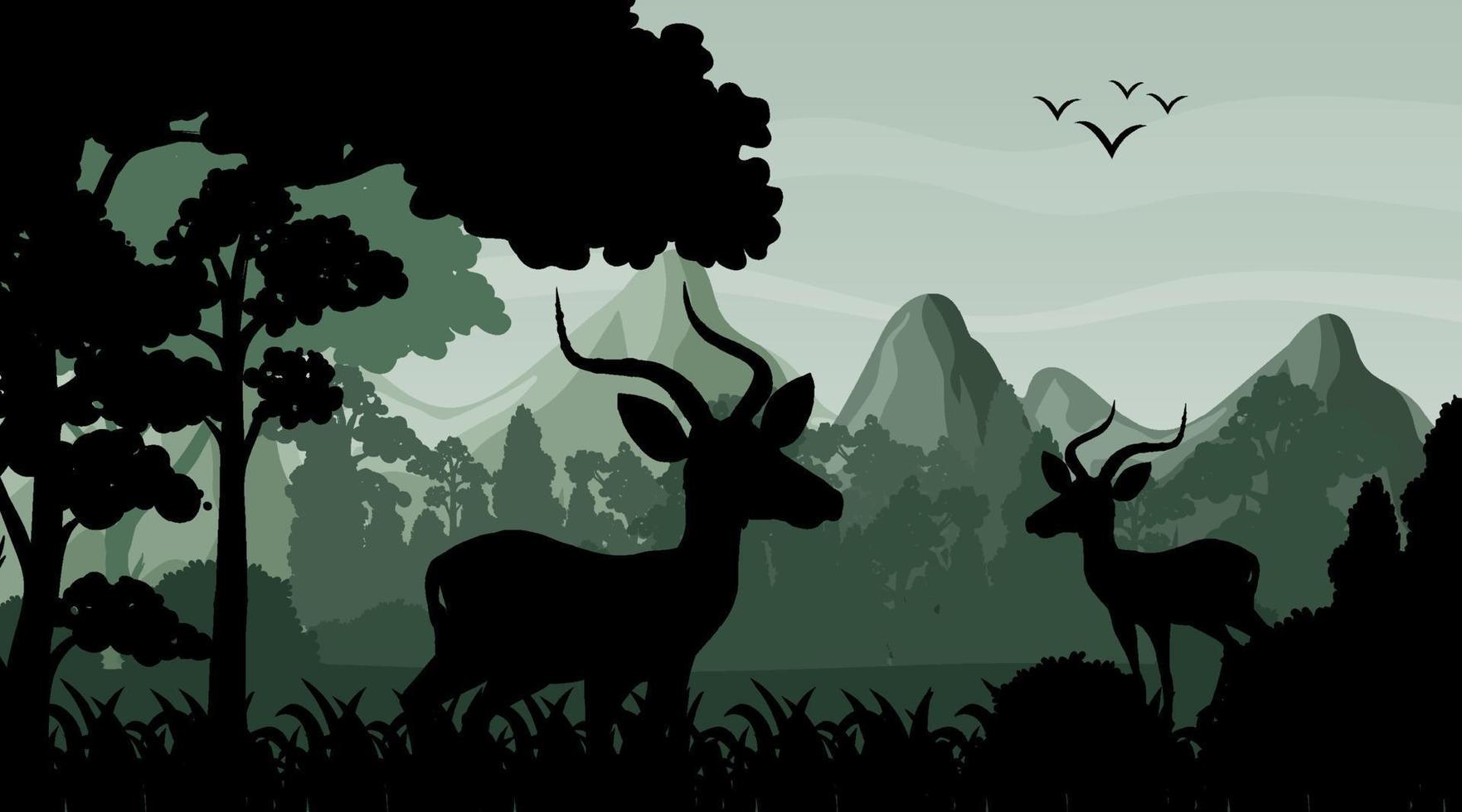 Silhouette shadow of forest scene vector