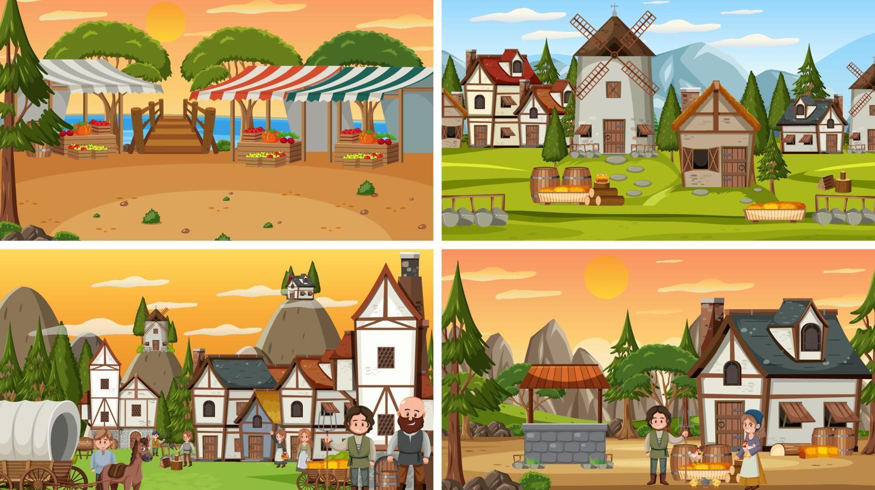 Set of different scene medieval vector