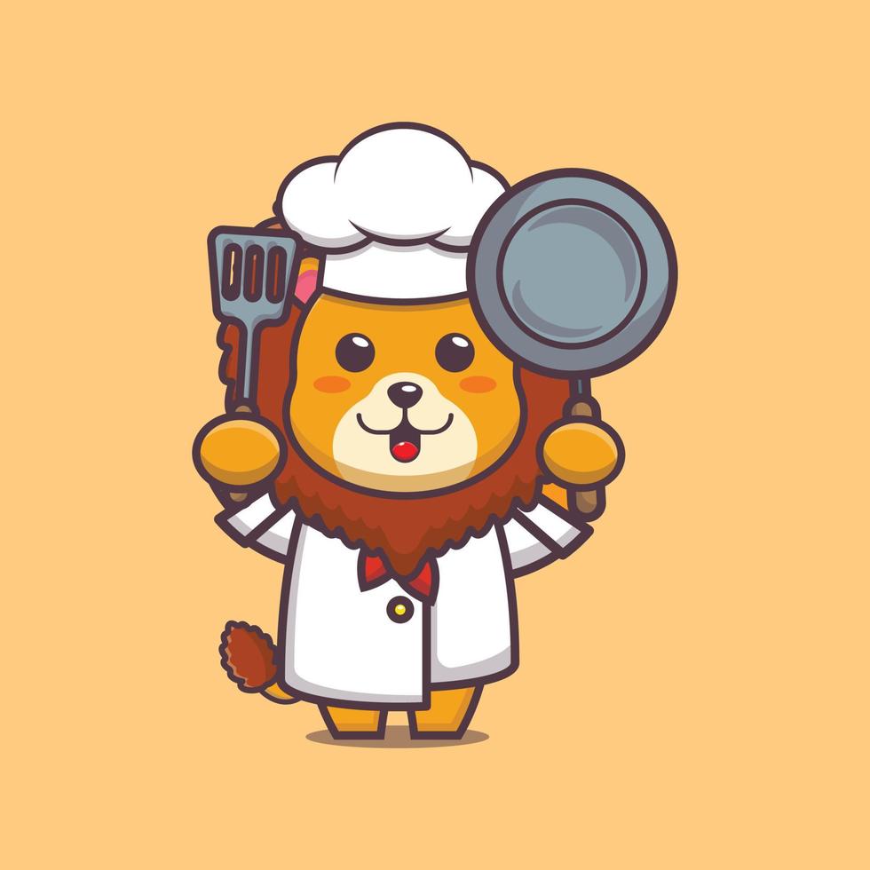 cute lion chef mascot cartoon character vector