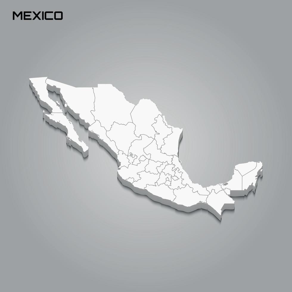 Mapa 3D con fronteras de regiones. vector