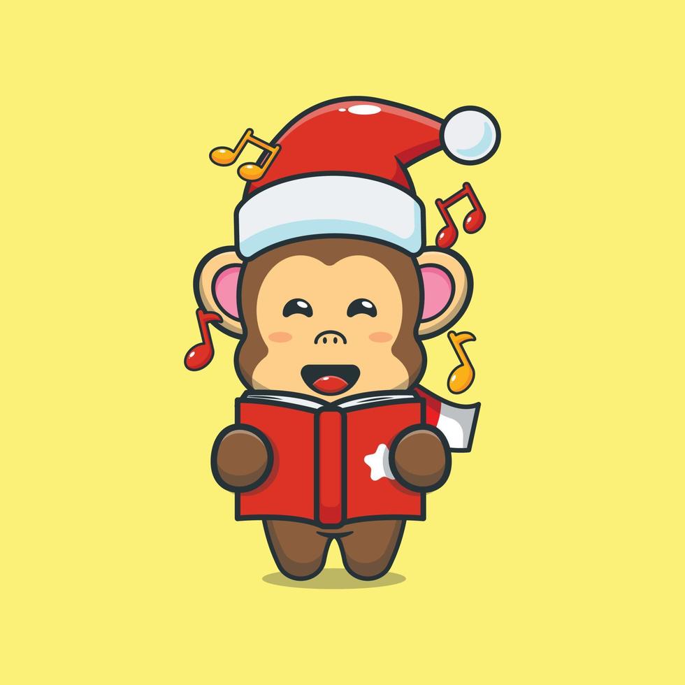 Cute monkey cartoon character sing a christmas song vector