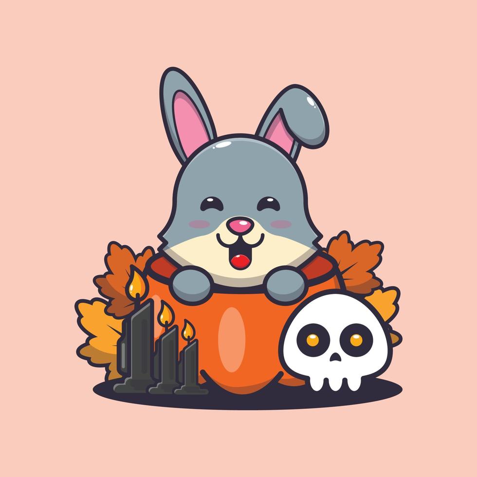 Cute rabbit cartoon character in halloween pumpkin vector