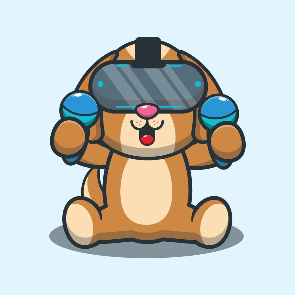 Cute dog playing virtual reality cartoon vector illustration.