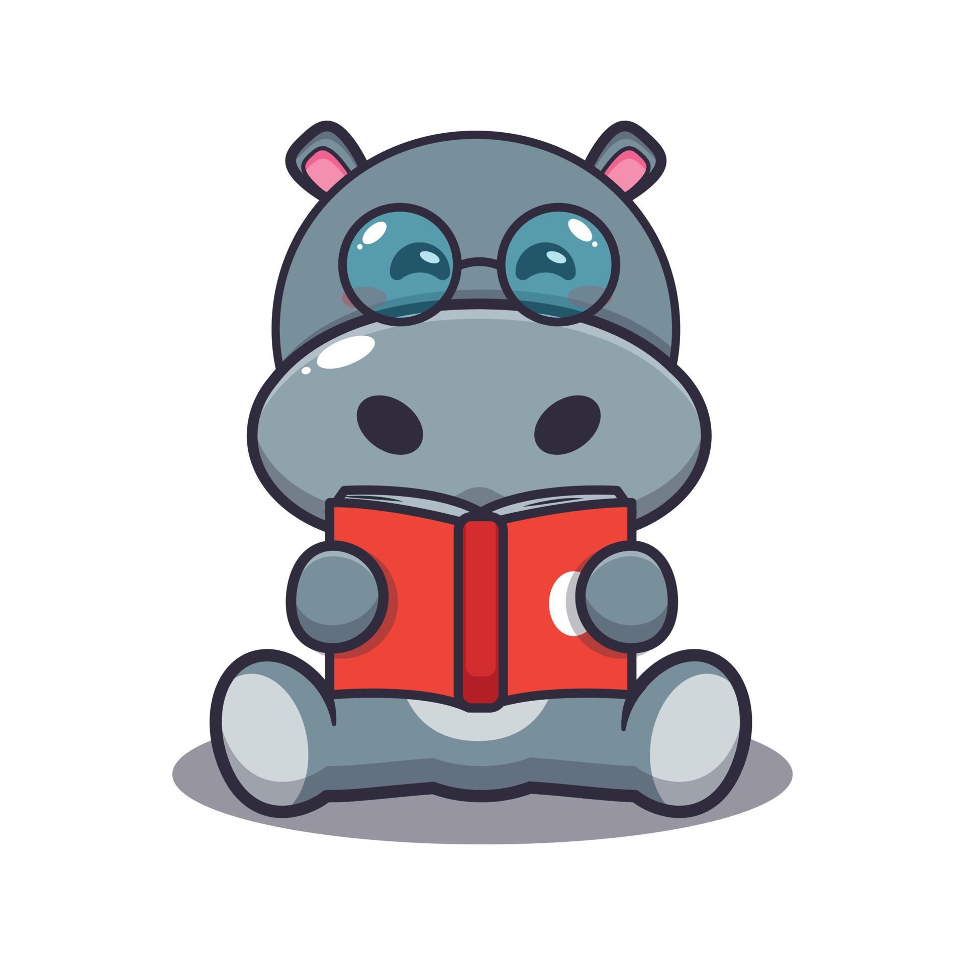 Cute hippo reading a book cartoon vector illustration 6594382 Vector Art at  Vecteezy