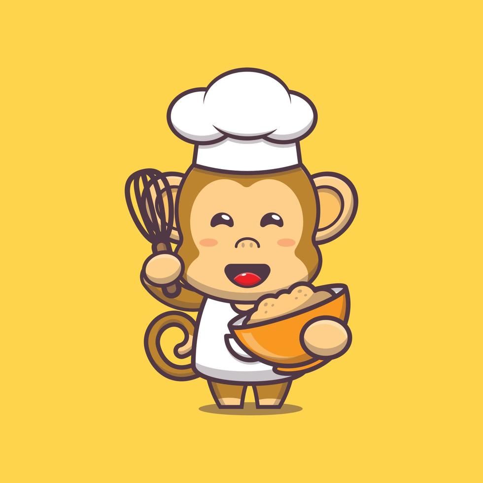 cute monkey chef mascot cartoon character with cake dough vector