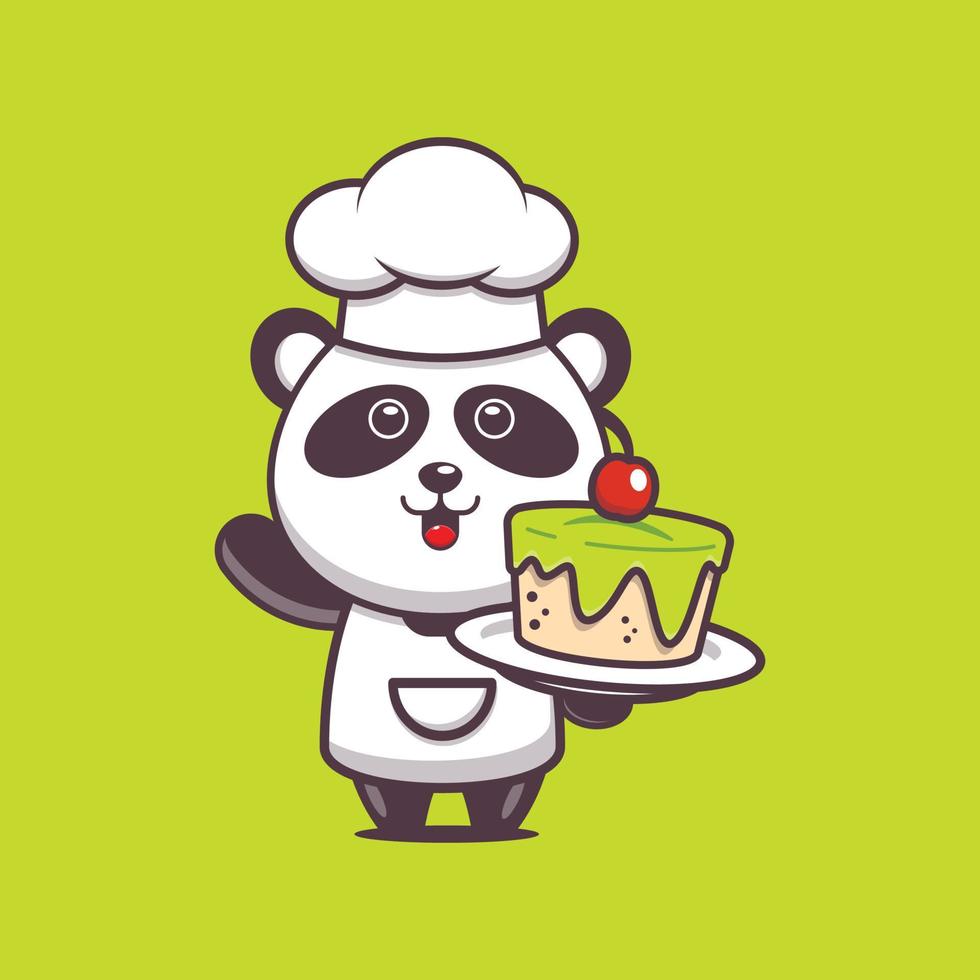 cute panda chef mascot cartoon character with cake vector