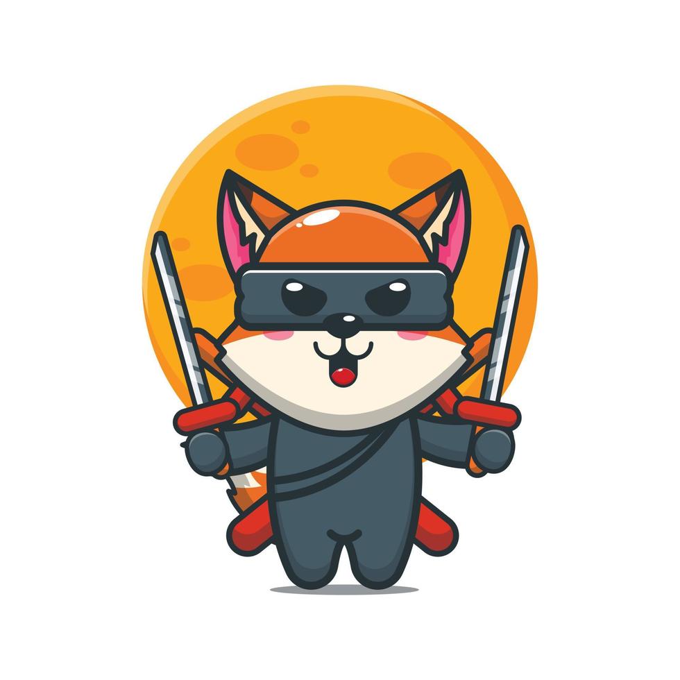 Ilustración de vector de dibujos animados lindo fox ninja