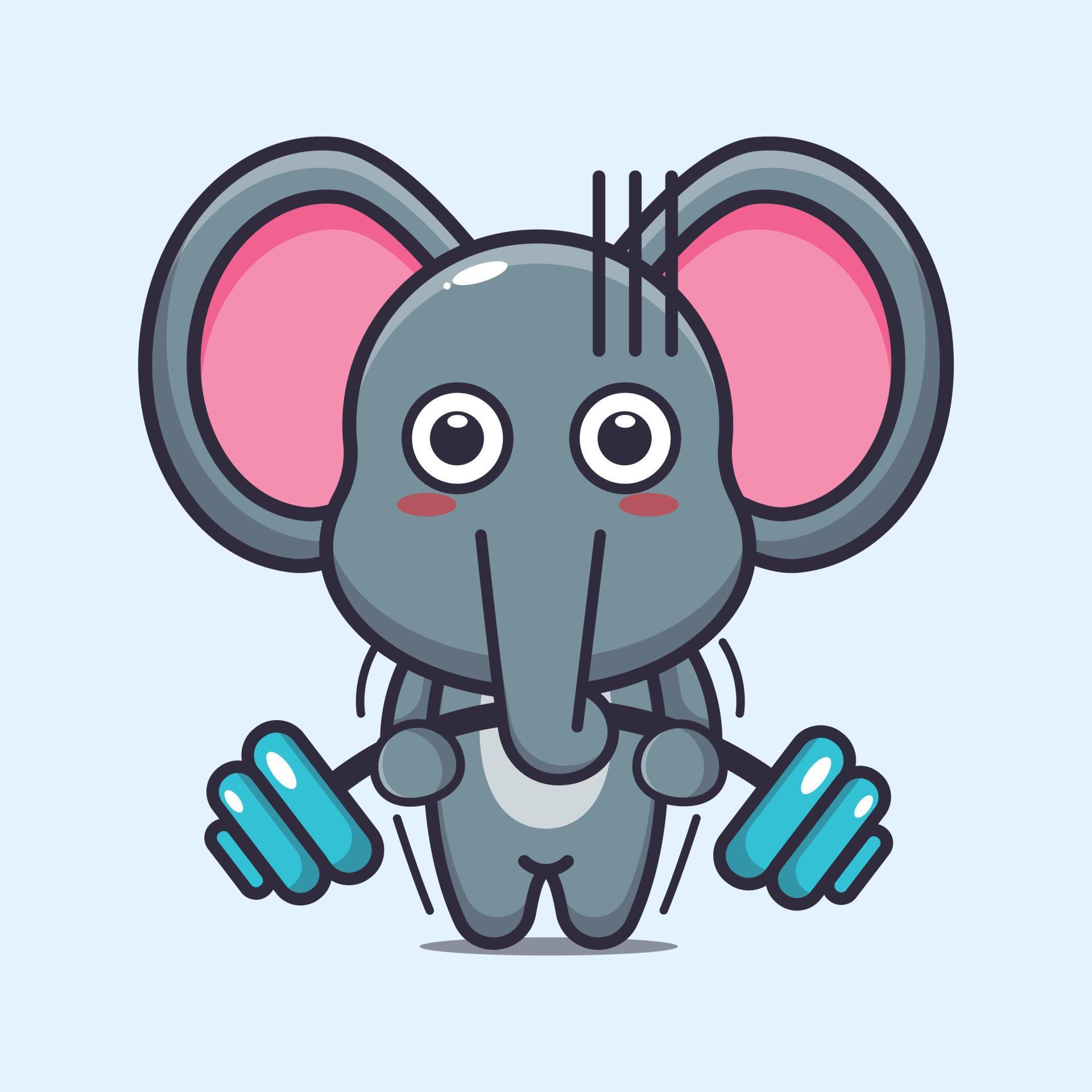 Cute elephant lifting barbell cartoon vector illustration 6594507