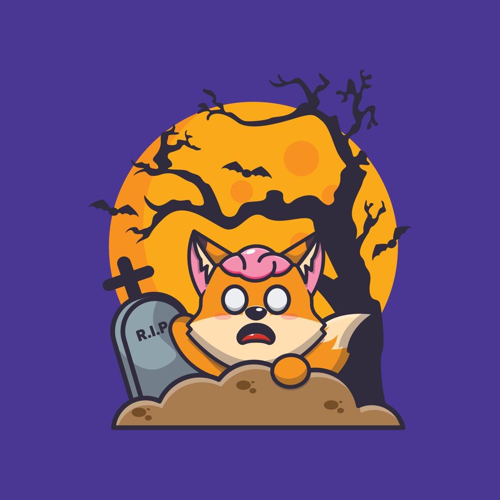 Cute zombie fox rise from graveyard in halloween day vector