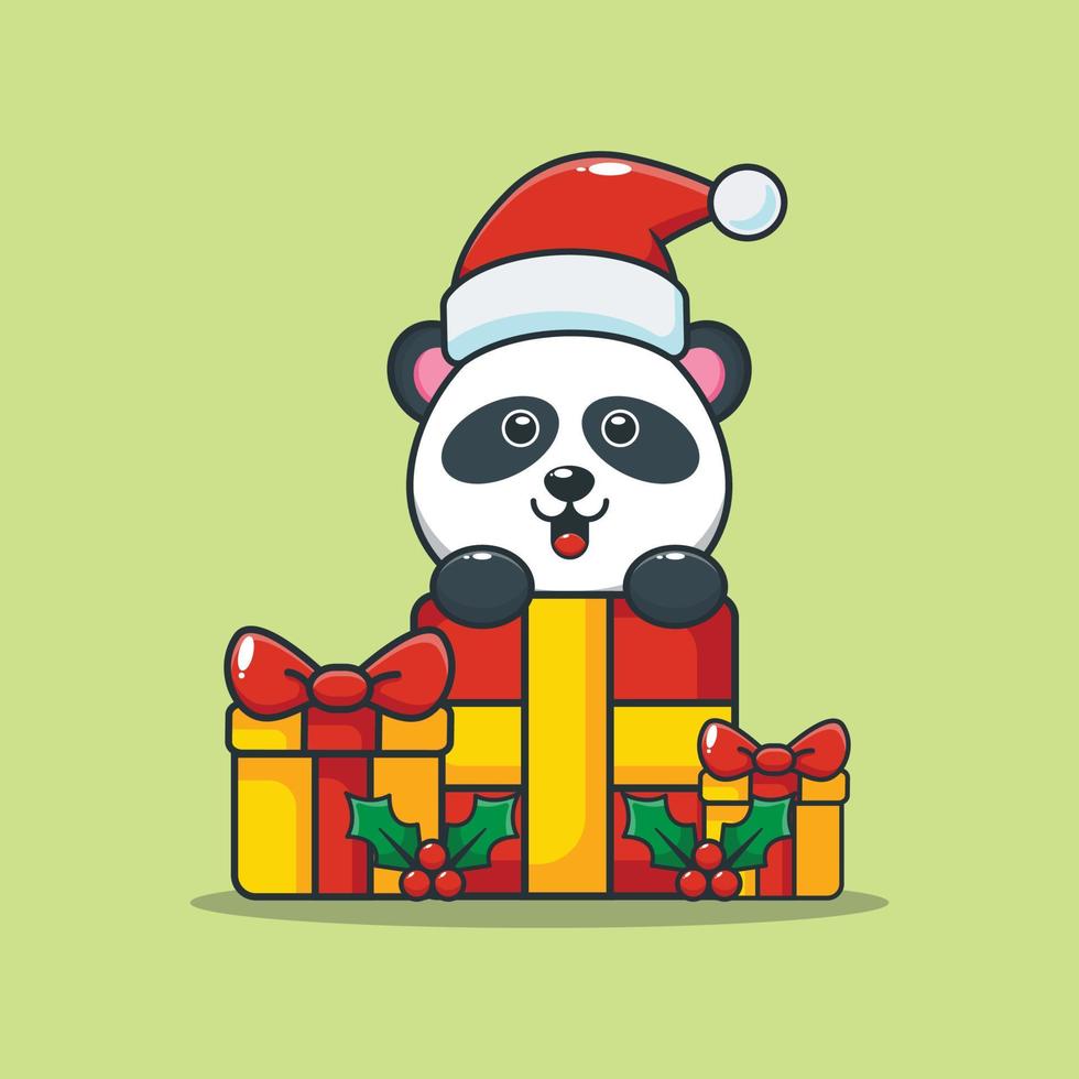 lindo personaje de dibujos animados panda con regalo de navidad vector