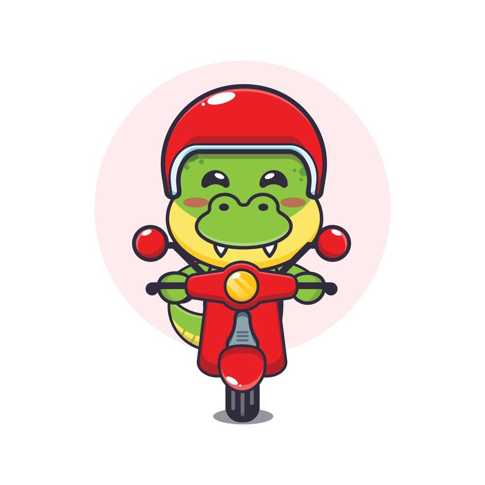 cute dino mascot cartoon character ride on scooter vector