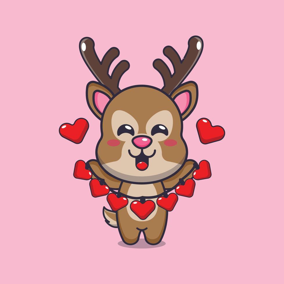 cute deer cartoon character holding love decoration vector