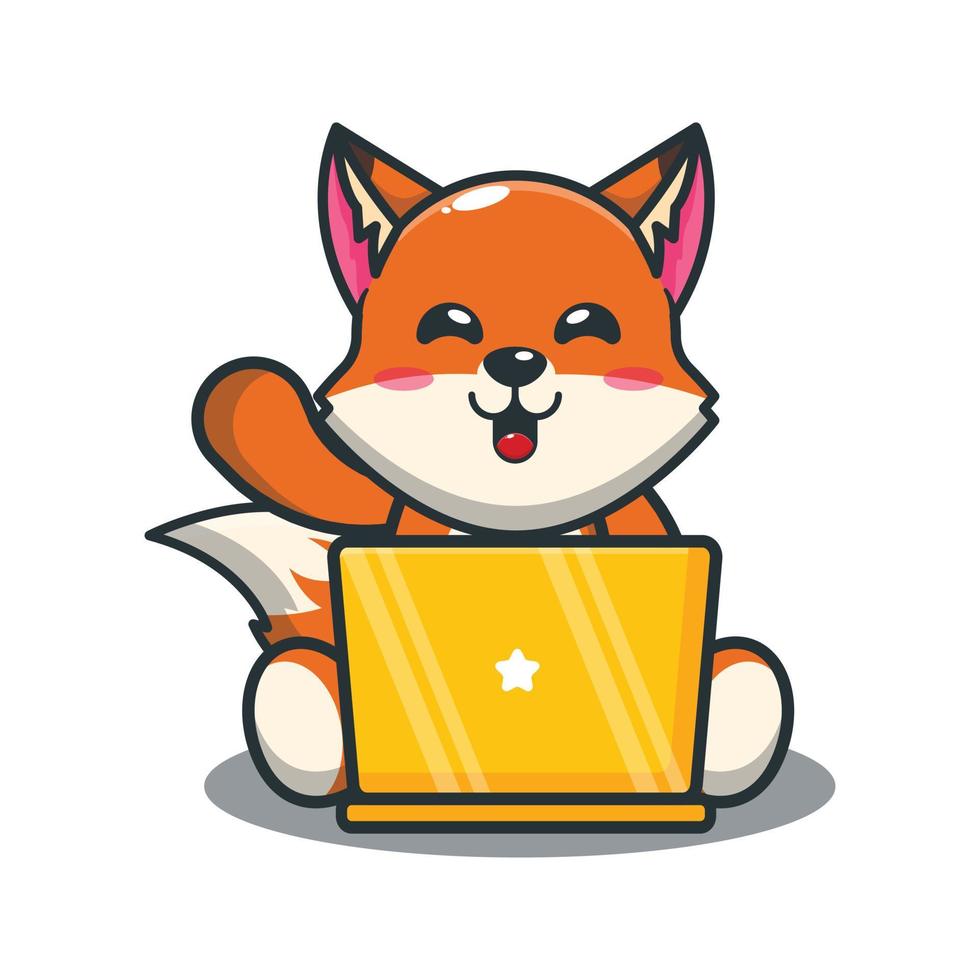 Cute fox with laptop cartoon vector illustration