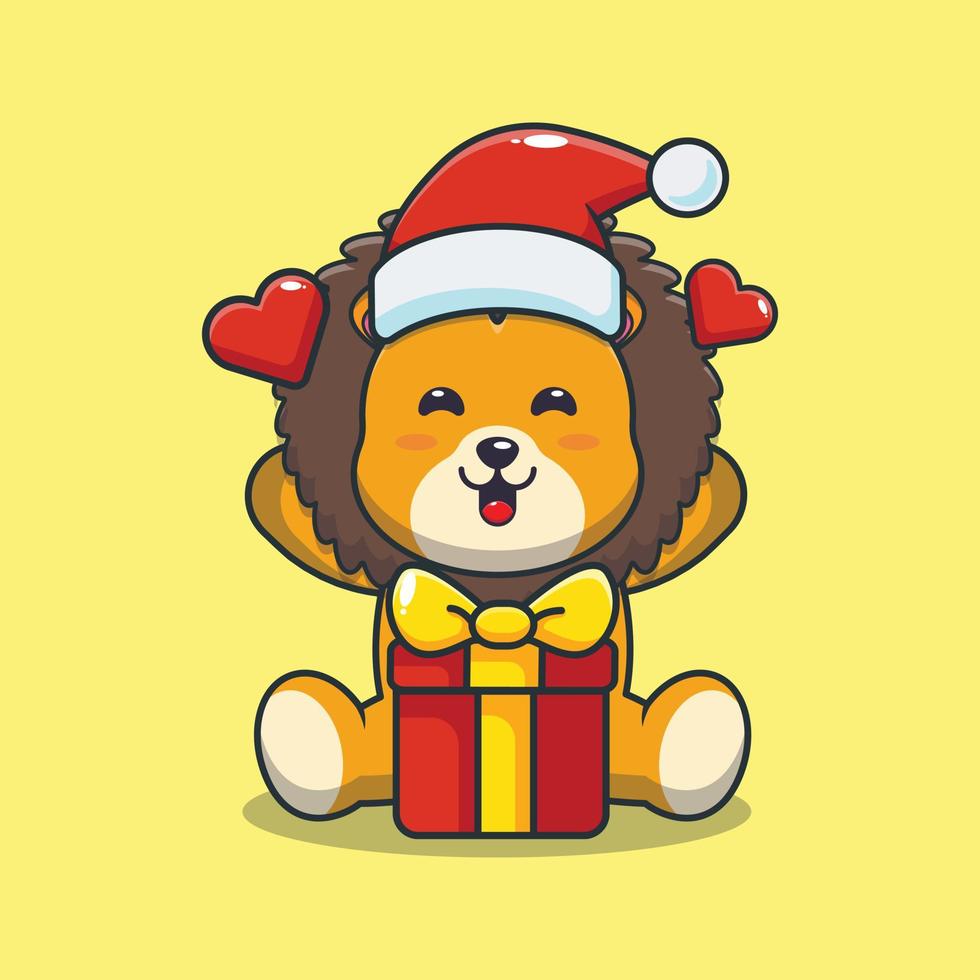 Cute lion happy with christmas gift vector