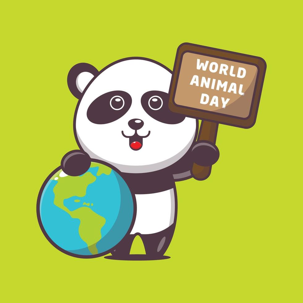lindo personaje de dibujos animados de panda en el día mundial de los animales vector