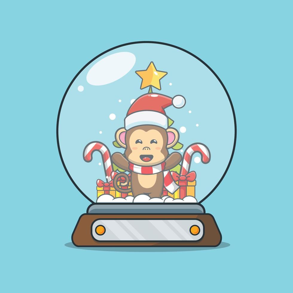 Cute monkey cartoon character in snow globe vector