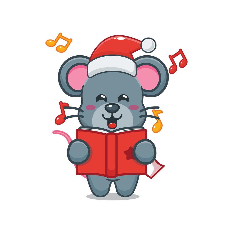 Cute mouse cartoon character sing a christmas song vector