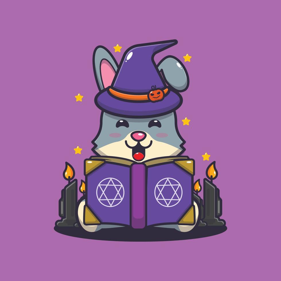 Cute rabbit witch read a spell from spell book vector