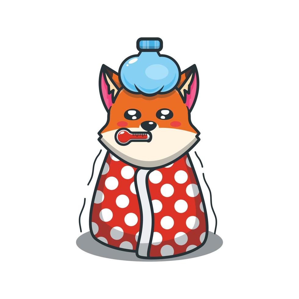 Cute fox sick cartoon vector illustration