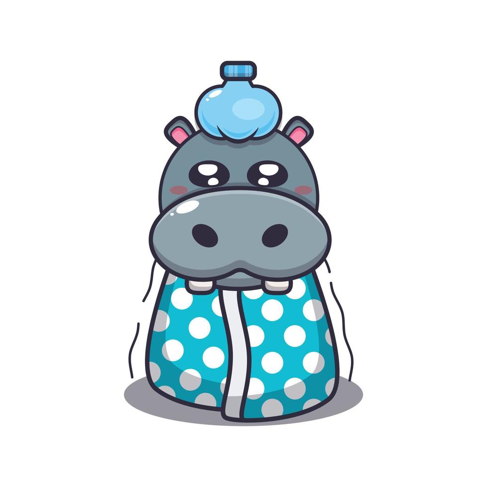 Cute hippo sick cartoon vector illustration
