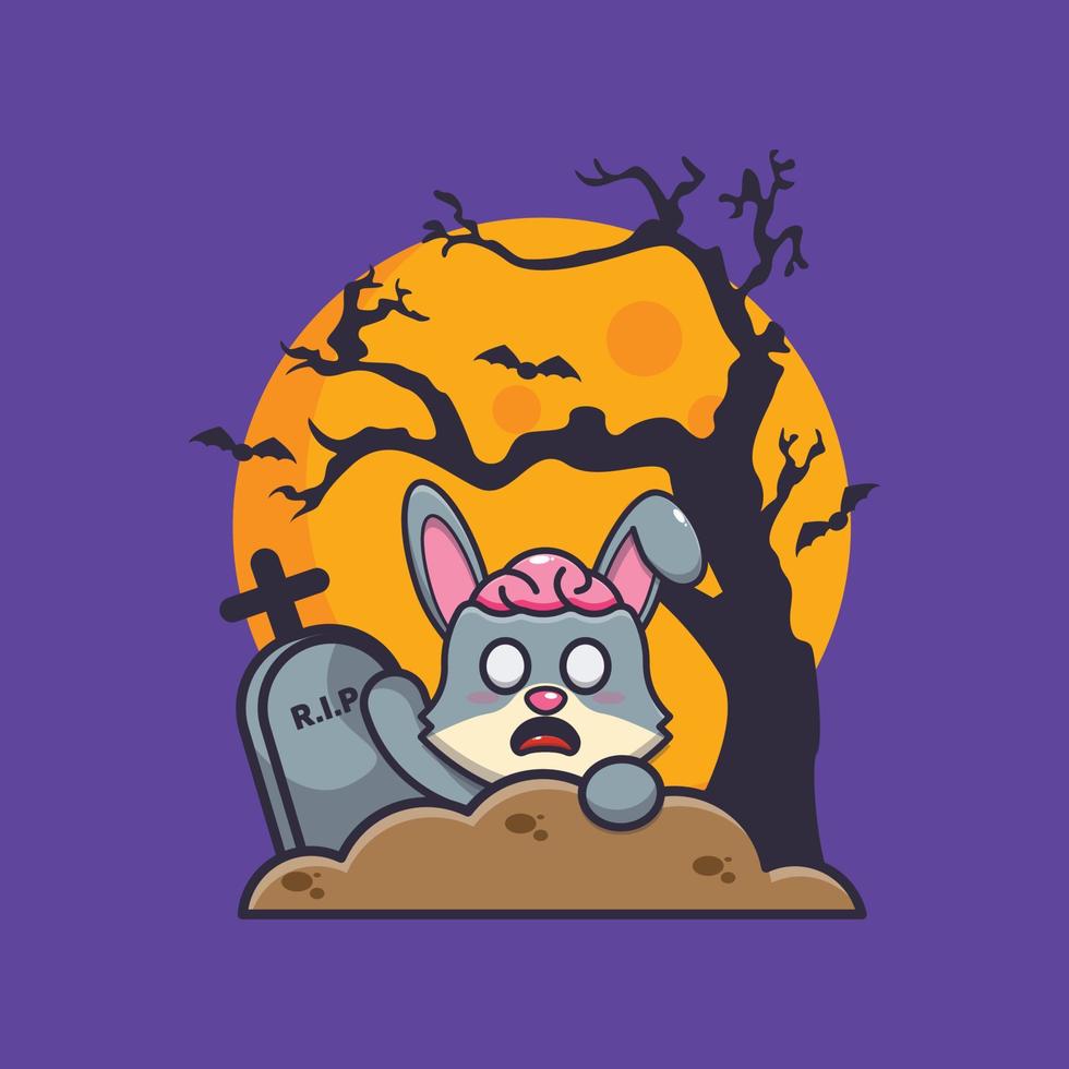 Cute zombie rabbit rise from graveyard in halloween day vector