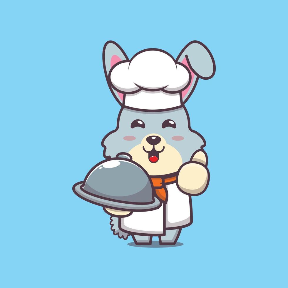 cute rabbit chef mascot cartoon character with dish vector